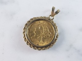 1906 Liberty Head 2.5 Dollar Gold Coin Pendant w/ 14k Bezel  5.8g E6112 - $742.50