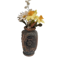 Vintage Japan Red Clay Pottery Chrysanthemum Vase 3D Flower Design Estate Find - £35.81 GBP