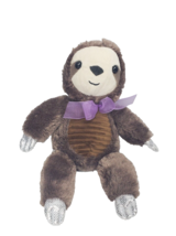 Sloth Stuffed Animal Plush Silver Hands and Feet Purple Bow 15 Inches Brown - £17.57 GBP