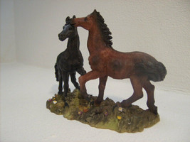 Horses Black &amp; Brown Combo Handpainted Figurine Statue - £17.18 GBP