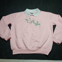 Country Store Grandma Cottagecore Collared Soft Pink Fleece Sweater Wome... - £18.08 GBP