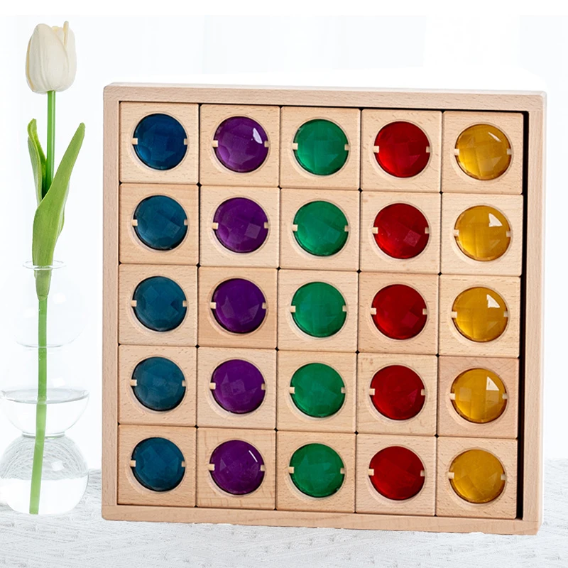 Large Wooden Sensory Blocks Rainbow Gem Stacking Toys Montessori Games Cubes - £49.40 GBP+