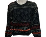Vintage Men&#39;s Store Sears Large Sweater Geometric Black Acrylic Knit Pul... - $22.20