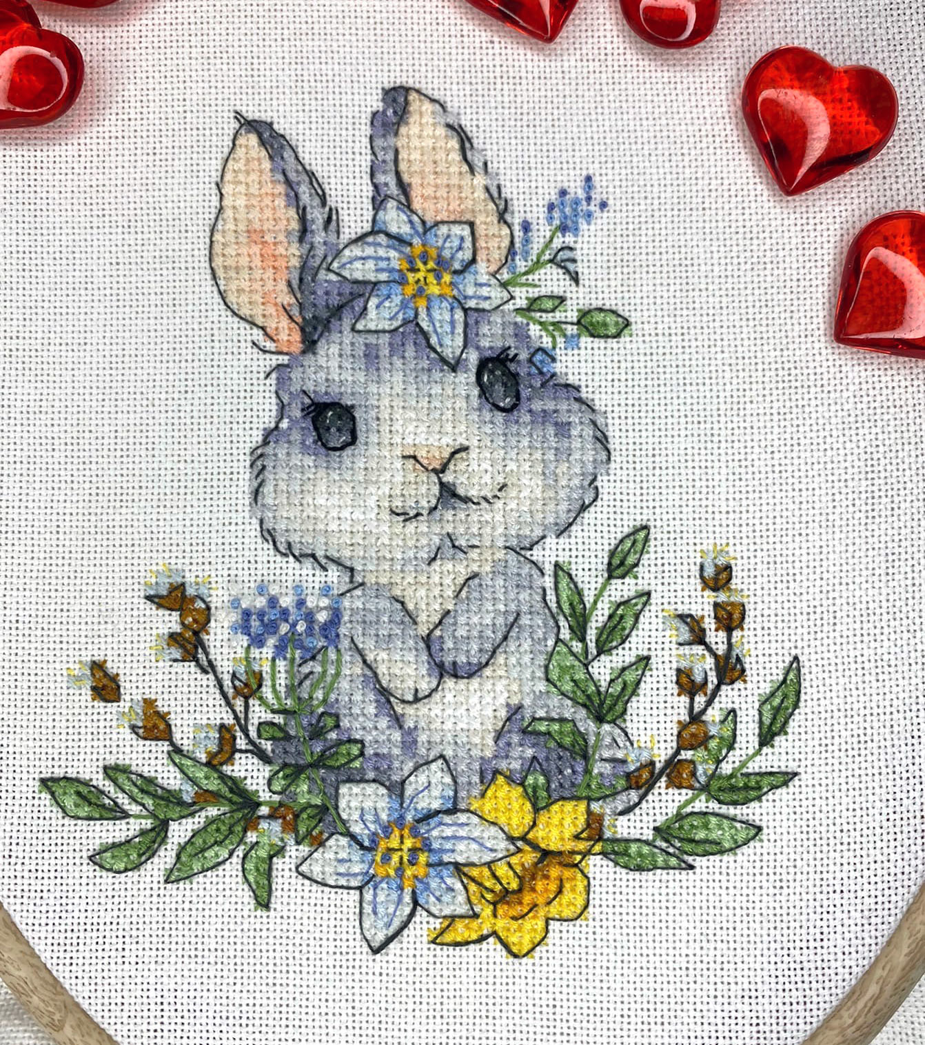 Bunny cross stitch flowers wreath pattern pdf - Spring round embroidery - $4.99