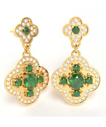 Shamrock Clover Flower Lab-Created Emerald Diamond Earrings In 14k Yello... - $1,776.65 CAD