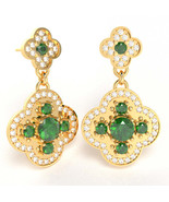 Shamrock Clover Flower Lab-Created Emerald Diamond Earrings In 14k Yellow Gold - £1,038.36 GBP