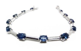 Blue Sapphire Line Bracelet Natural Sapphire Dainty Bracelet 925 Silver Bracelet - £129.51 GBP+