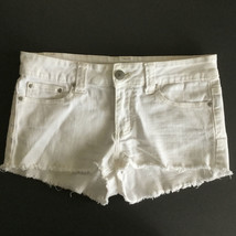 Womens&#39;s Forever 21 Mini Shorts Denim Stretch Frayed Hem Size 26 White - £13.14 GBP