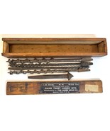 Antique Swan Twist Auger Bits Paper Label Wooden Box w/ Sliding Lid Mixe... - $48.95