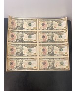 Lot of 8- Uncut US Currency Sheet- Twenty Dollar Notes- Series 2009 Uncirculated - $187.00