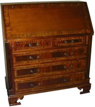 Desk Georgian Style Mahogany, Hand Tooled Leather, Banded Inlay, Carved ... - £2,165.45 GBP