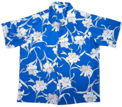 VTG 60’s GVH Hawaii Print Shirt 2XL Men&#39; Blue &amp; White Floral Aloha Hawaiian - £59.34 GBP