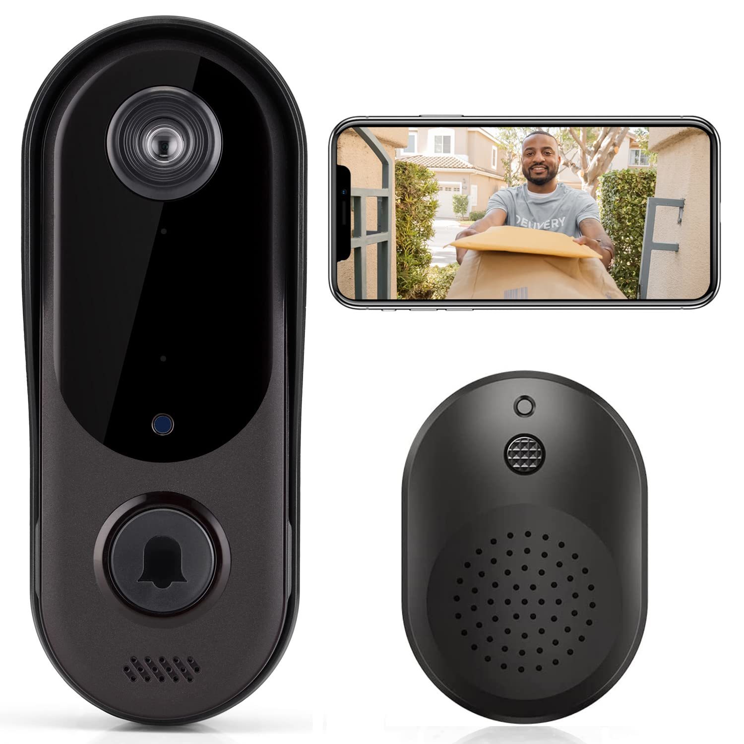 Doorbell Camera Wireless WiFi Video Doorbell with Chime, Two-Way Audio, HD Secu