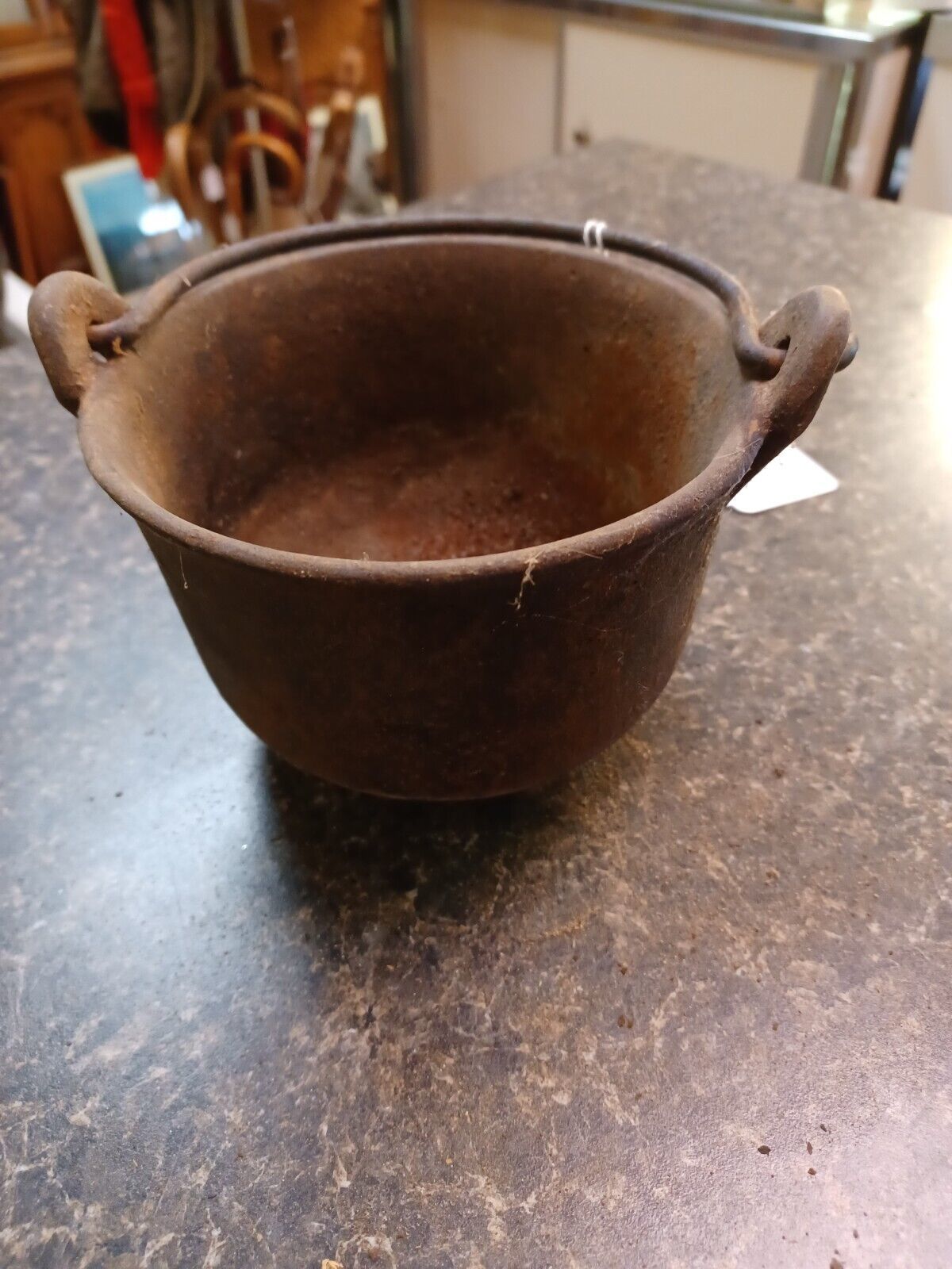 Vtg 5&quot; x 3.5&quot; Cast Iron Lead Smelting Pot Marked Logo  Swett 5 - $29.69