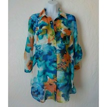 Sunny Leigh Women Small Shirt Floral Sheer Chiffon Jewel Button Multicol... - $12.86
