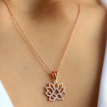 3 Ct Round Cut Simulated Diamond Lotus Flower Pendant 925 Silver Gold Plated - £90.55 GBP