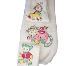 VTG Retro Kitschy Applique Animals 3 Pc Bath Towel Hand And Washrag Set White - £37.14 GBP