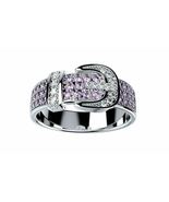 Diamond &amp; Purple Amethyst Belt Buckle Designed Wedding Ring Sterling Sil... - $130.01