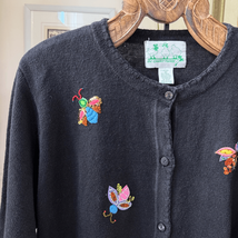 Vintage Quacker Factory Black Sequin Embroidered Bee Insect Cardigan Swe... - $36.00