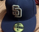 San Diego Padres Hat Cap Adult 6 7/8 Blue Fitted New Era 59FIFTY Basebal... - £11.86 GBP