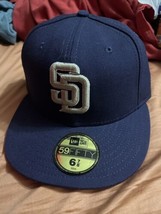 San Diego Padres Hat Cap Adult 6 7/8 Blue Fitted New Era 59FIFTY Baseball Mens - $14.84