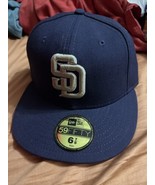 San Diego Padres Hat Cap Adult 6 7/8 Blue Fitted New Era 59FIFTY Basebal... - £11.76 GBP