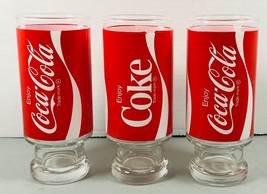 Coca-Cola Drink Coke Pedestal Drinking Glasses 6.5 Inches Tall Group of Three - £15.54 GBP