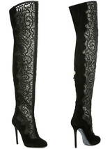 NEW Nicholas Kirkwood Lace Embroidered Black Suede Over The Knee Boots 38 8 - $479.00