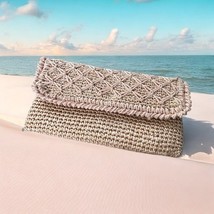 Vtg Woven Rattan Clutch Purse Women&#39;s Made In Japan Wicker Beach Pink Be... - €16,33 EUR