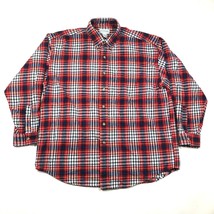 Vintage IZOD Mens L Cotton Flannel Red Button Down Shirt Checkered Blue White - £18.64 GBP