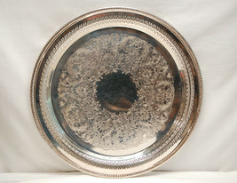 Wm. Rogers Silverplate Etched Flower Platter &amp; Pierced Sides w Cloth Sto... - $39.59