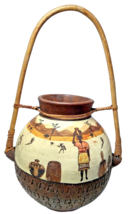 Vintage African Water Jug Art Pottery Wood Handled - £33.60 GBP