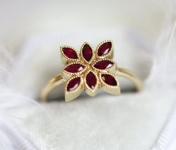 Natural Red Garnet Wedding Ring, 14K Gold Plated Vintage Jewelry, Gift For Woman - £47.63 GBP