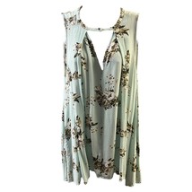 Free People Tunic Top Sleeveless Seafoam Green Floral Print BOHO Keyhole M - $37.99