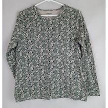 Croft &amp; Barrow Women&#39;s Green &amp; Cream Shirt With Fall Leaves Design Size Large - £10.13 GBP