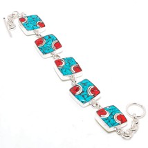 Turquoise Red Coral Handmade Ethnic Tribal Jewelry Bracelet Tibetan 8&quot; SA 2022 - £7.98 GBP