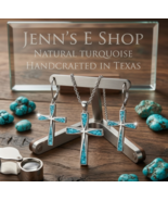 Hand Crafted Stainless Steel Natural Turquoise Cross Necklace Earring Set - $39.99