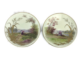2 Antique Victorian Artist Signed Portrait Plates Gleaners Harvesters E. Buffet - £184.85 GBP
