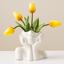 Dhyxzca White Ceramic Face Vase, Female Form Head Half Body, W 5.5&quot; X H 4.5&quot; - £33.03 GBP