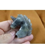 Y-UNIH-714) gray Unicorn head rearing GEMSTONE carving figurine chess st... - $244.34 MXN