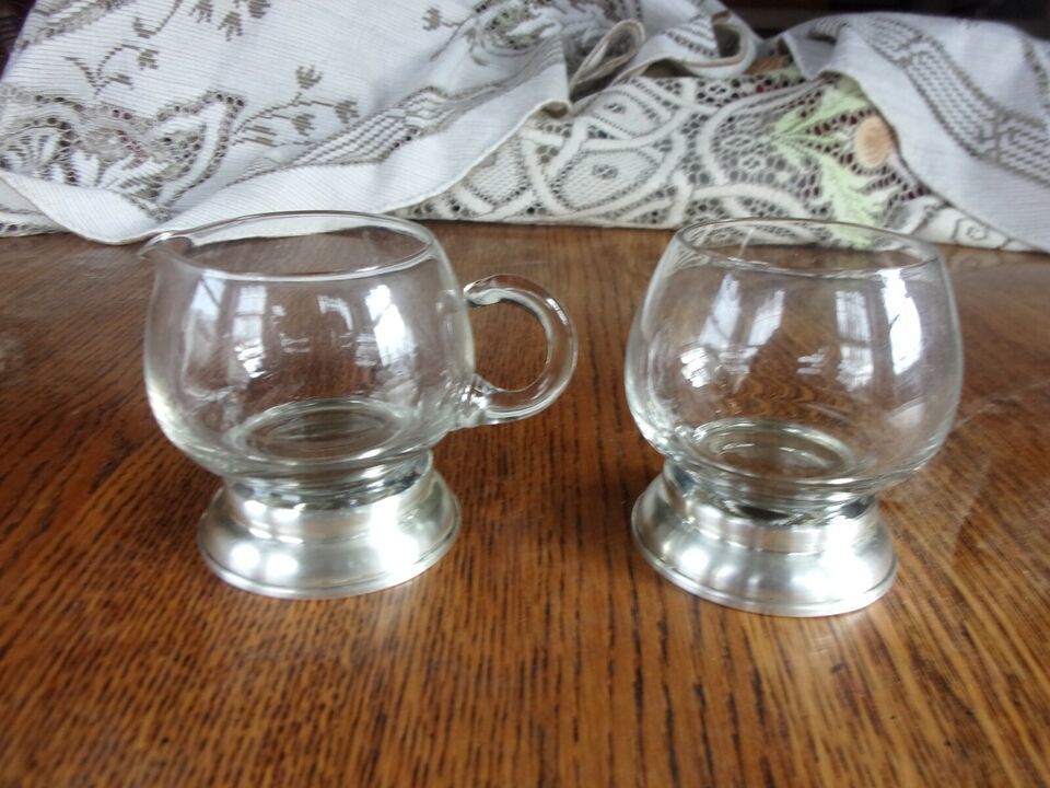 Primary image for CONTEMPORARY GLASS SUGAR AND CREAMER SET WITH SILVER BASE
