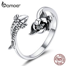 925 Sterling Silver Natural Koi Lotus Open Ring for Women Adjustable Jewelry Sta - £18.40 GBP