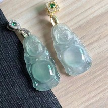  Certificated Grade A Natural Myanmar Icy Green Jadeite jade Buddha Pendant  - £145.83 GBP