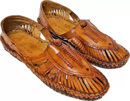 Mens Kolhapuri Leather chappal handmade HT58 Jesus Flat Shoes US size 7-12 - £31.25 GBP