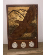 Vtg Weather Station Wall Barometer  Hygrometer Clock Wood Look Eagle Copper - $137.20