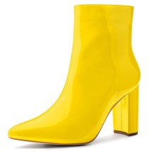Allegra K Womens Pointed Toe Zip Chunky Heels Ankle Boots Yellow 8 UK - £26.07 GBP