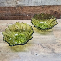 Set Of 2 Vintage Indiana Glass / Anchor Hocking Avocado Green 7&quot; Sunflow... - £14.69 GBP