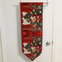 Table Runner Santa Checking a List Tree Children Tapestry Vtg - $7.92
