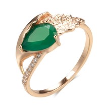 Kienl New 585 Rose Gold Color Leaf Ring for Women Luxury Green Natural Zircon Ri - £7.24 GBP