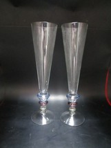 Pair of Italian champagne goblets 10&quot; midcentury multicolor stem - $54.45